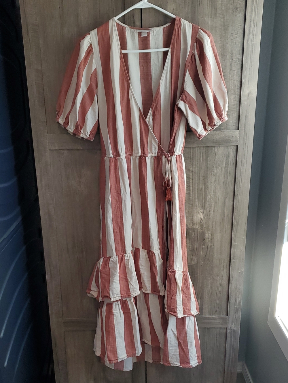 Knox Rose Rust and White Striped Wrap Maxi with Ruffle Tiers